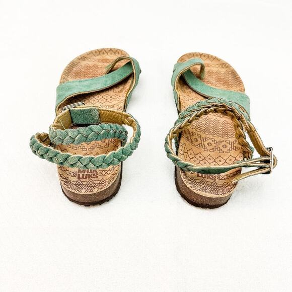 Muk Luks Braided Strap Sandals Green/Blue Suede Leather Sandal Size 8 - Picture 3 of 5